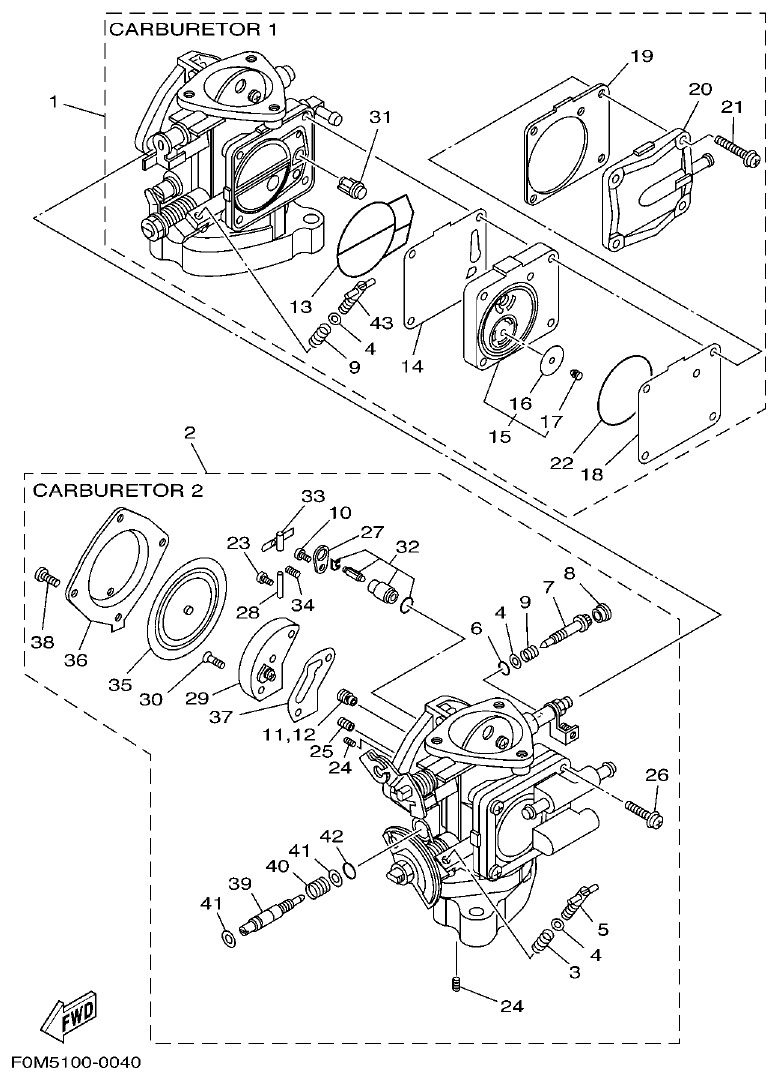 Yamaha VX700WAVERUNNER CARBURETOR parts diagram